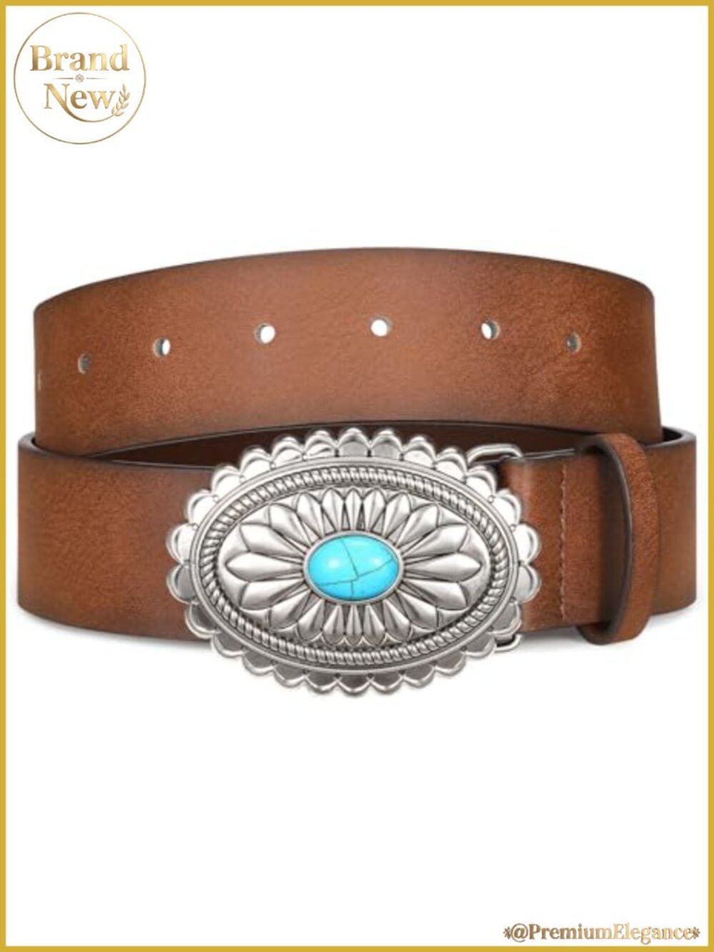 Women Western Cowgirl Belt Country Concho Vintage PU Leather Turquoise Buckle - Picture 6 of 6